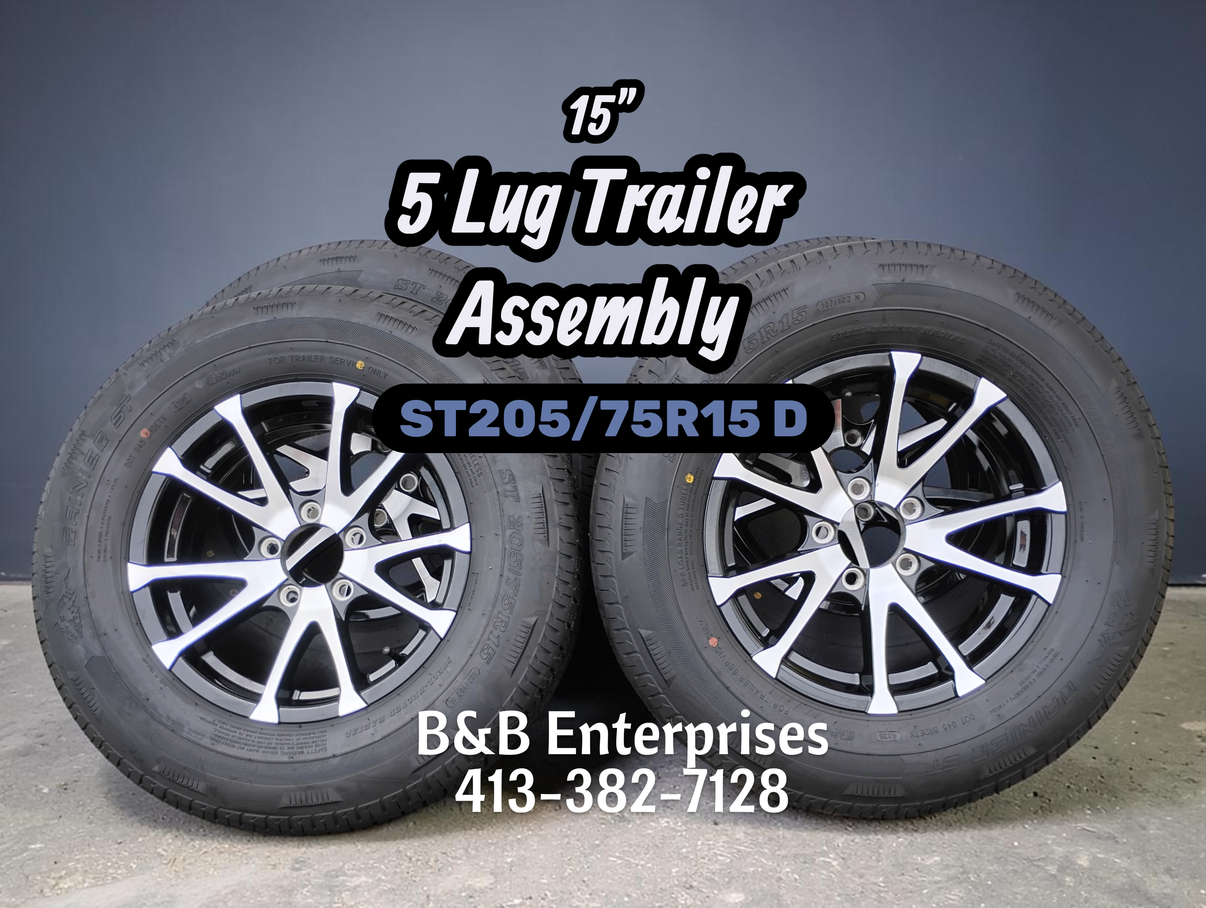 SET 15" Alloy Trailer Rims Tires Set of 4 New 5x4.5 ST205/75R15D