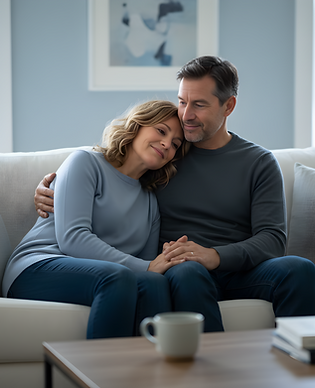 a 40 years looking nice couple, in romatic shot, in a living room,__clear and a little bit