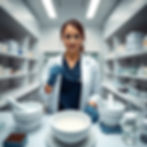 bird-eye view, a female pharmacist, standing in a Compounding pharmacy near me