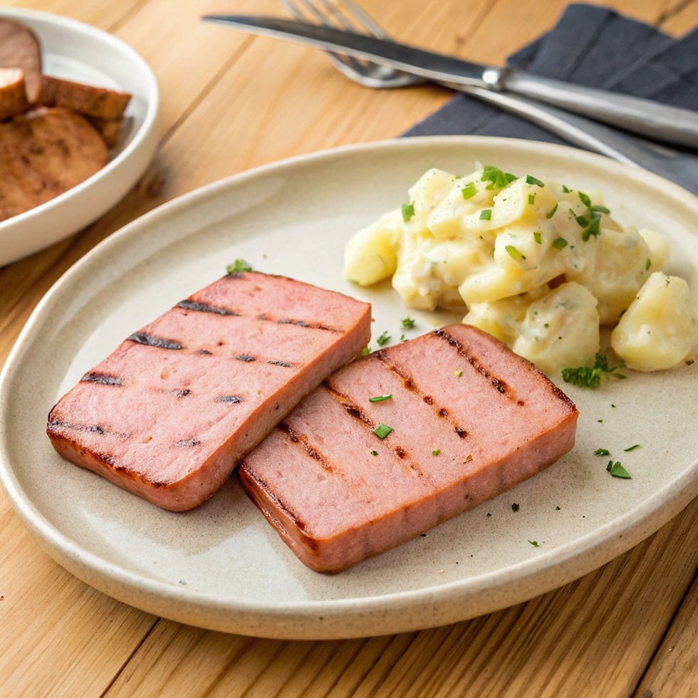 Leberkäse-Teller mit Senf, Brot und Krautsalat – servierfertig angerichtet