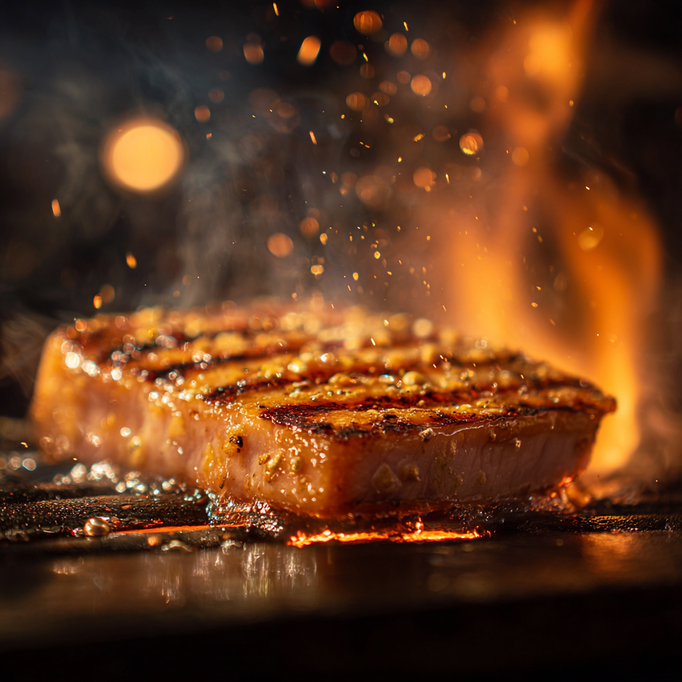 Grillplatte mit frisch gegrilltem Alpen-Leberkäse auf dem Weihnachtsmarkt