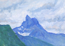 Dents du midi depuis Solalex, 9 juillet 2025, huile sur carton , 13 cm x 18 cm 