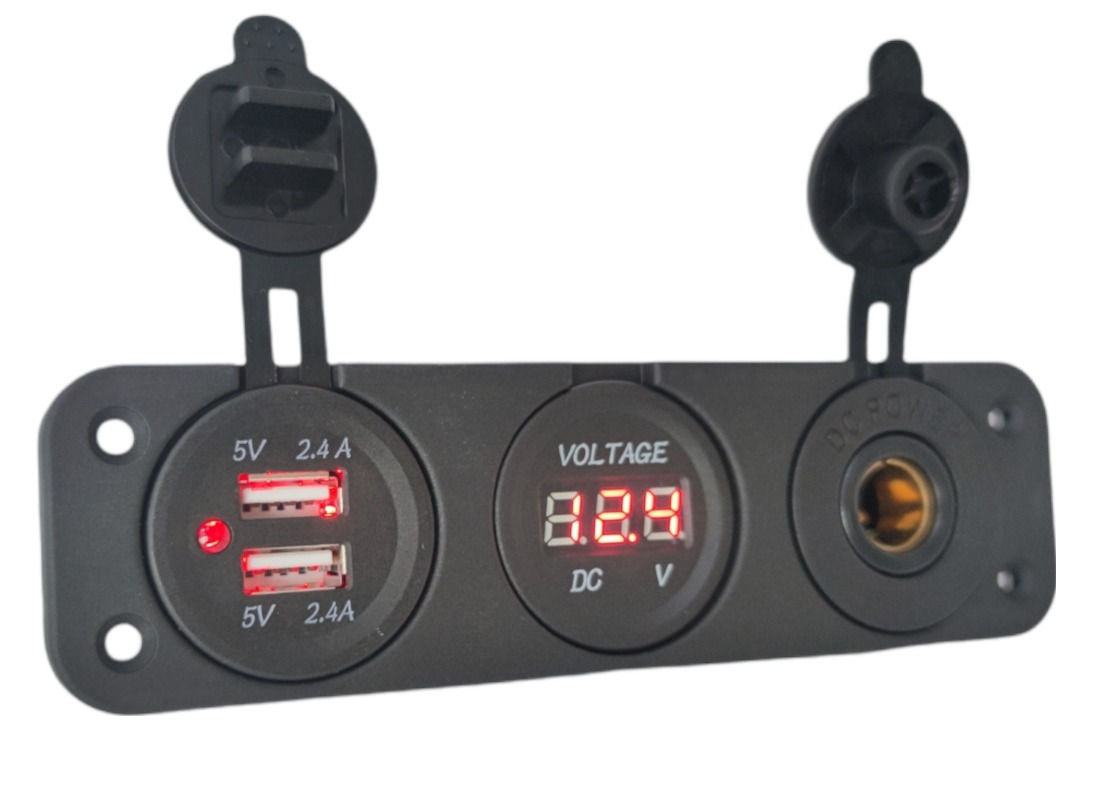 Triple Flush mount with Voltmeter 4.8amp Dual USB and Merit Socket