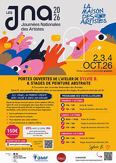 Affiche des Journées Nationales des Artistes 2026 à Tours — portes ouvertes et stages de peinture abstraite à l’atelier Sylvie B.
