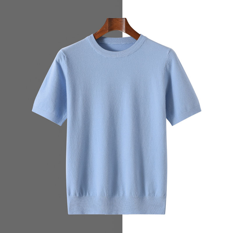 Camiseta em Tricô Fine Gauge Azul Céu