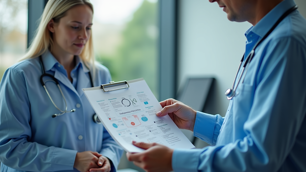 Close-up view of a healthcare professional explaining health data to a patient