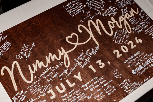 Welcome sign with guests signatures and well-wishes.