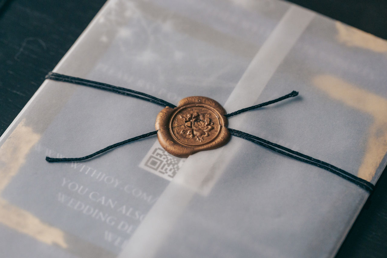 Wedding invitation with wax press.