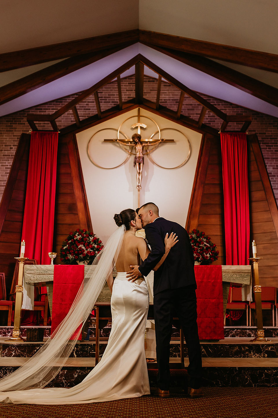 Bride and groom church portrait
