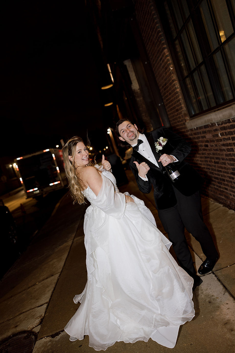 Bride and groom outside Wildman BT.