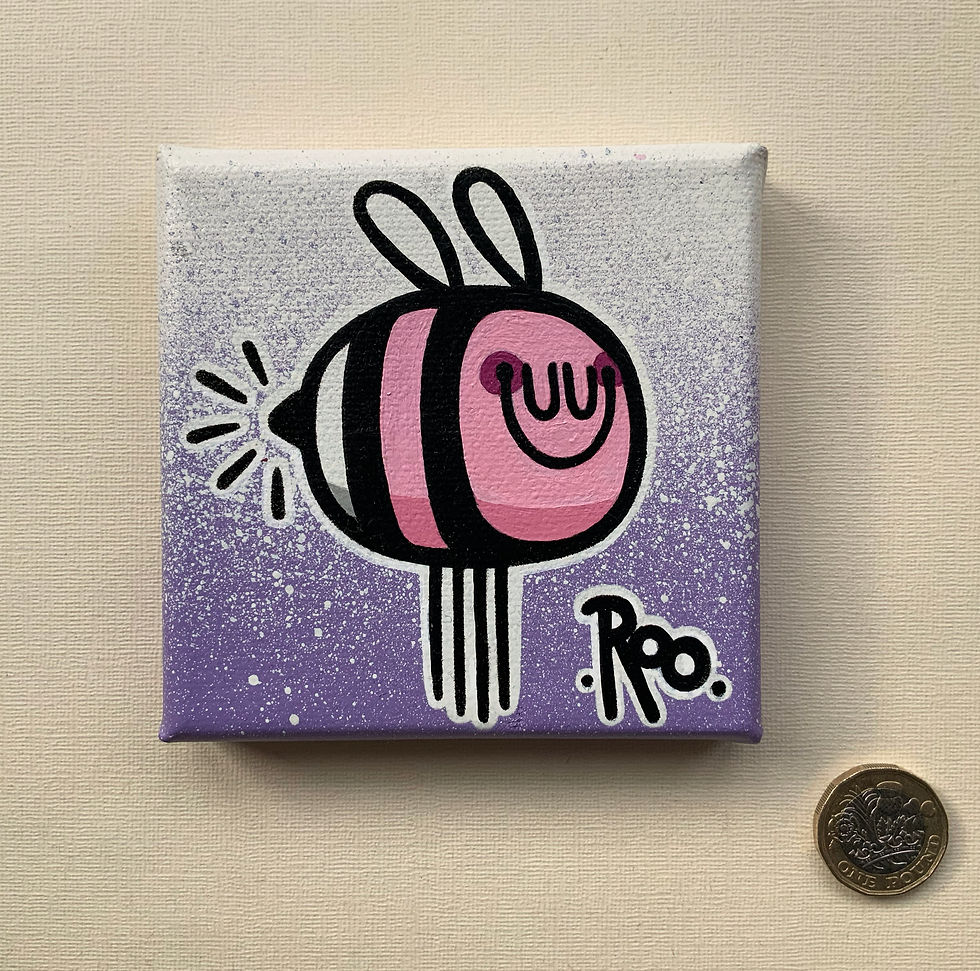 Thumbnail: Mini pink on purple bee bee canvas