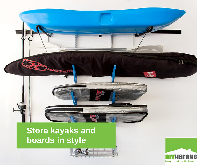 Surfboard, kayak, skateboard storage idea