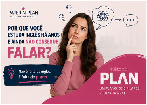 Mulher pensativa representando a dificuldade de falar Inglês mesmo após anos de estudo. Banner do artigo sobre os motivos que impedem a fluência e como o Método PLAN ajuda a desenvolver a comunicação em Inglês.