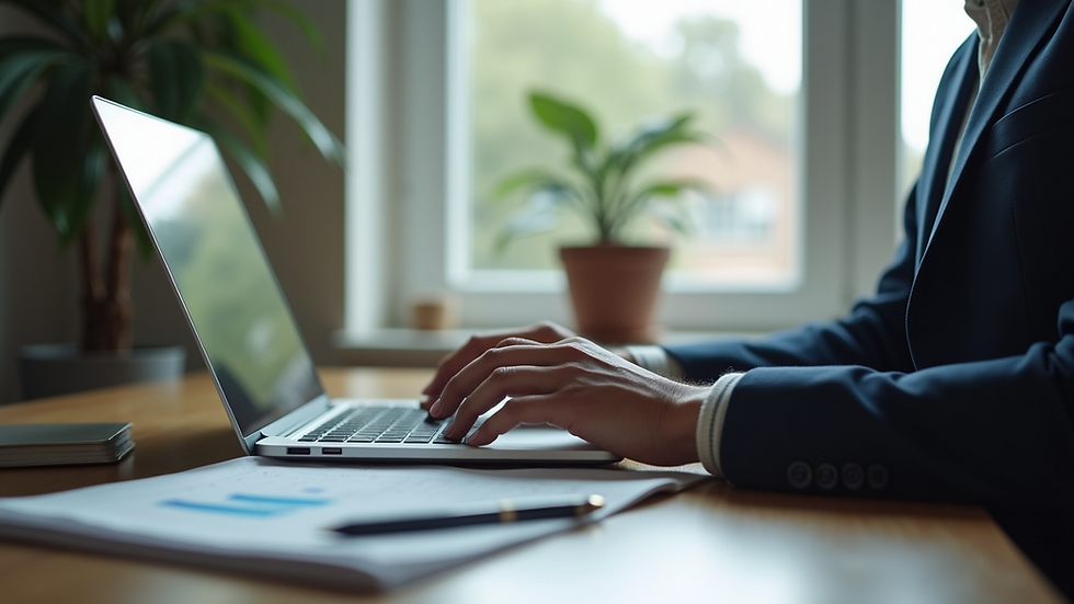 Eye-level view of a small business owner using an AI legal assistant on a laptop