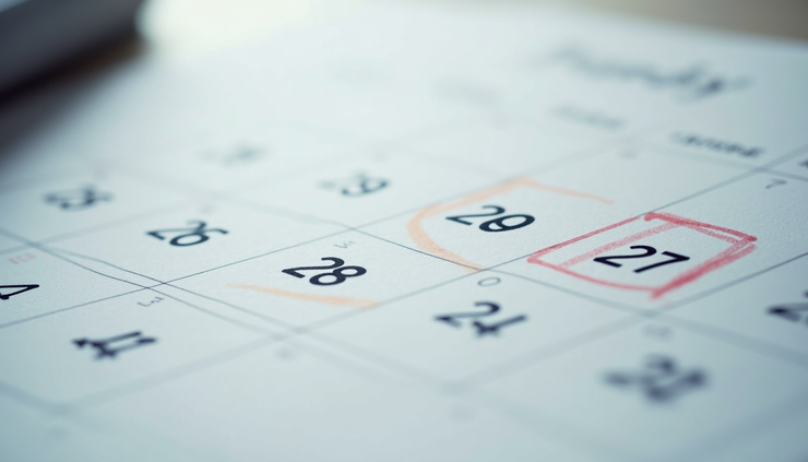Close-up view of a calendar marked with financial planning appointments