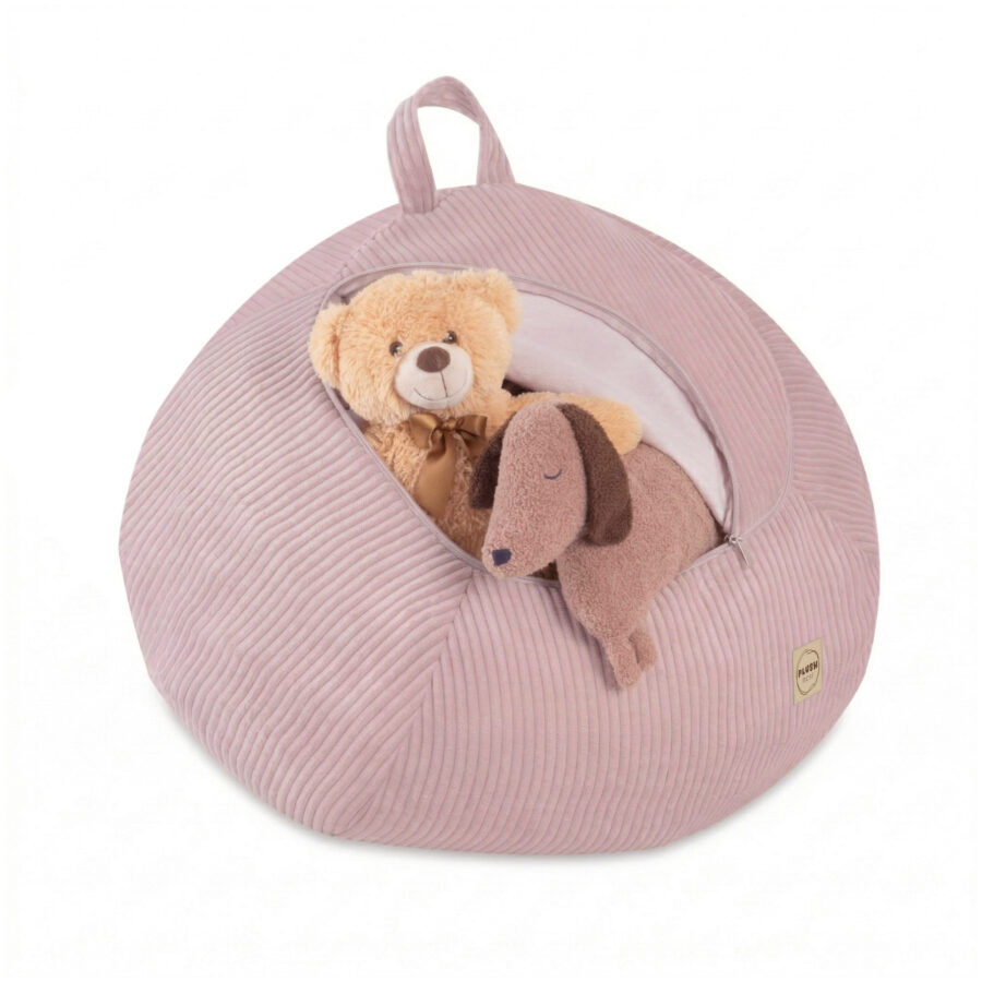 PLUSH NEST toy and plush toy cover bag, children’s pouffe, light pink, premium corduroy