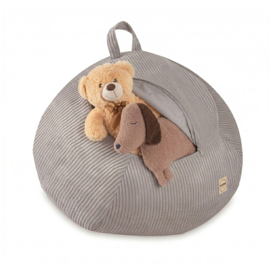 PLUSH NEST rotaļlietu uzglabāšanas maiss, bērnu pufs, bēšs, premium velvets