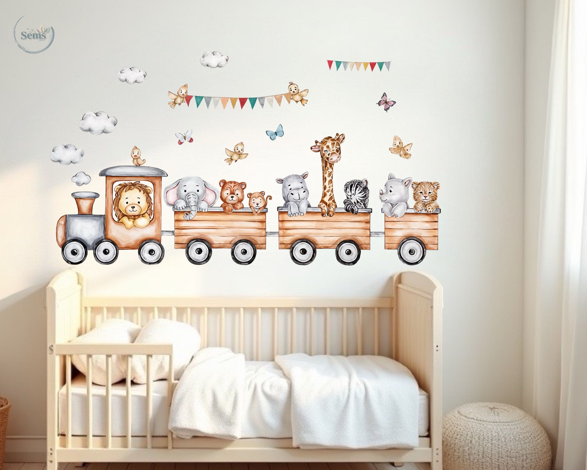 Vilciens ar safari dzīvniekiem - sienas uzlīme
