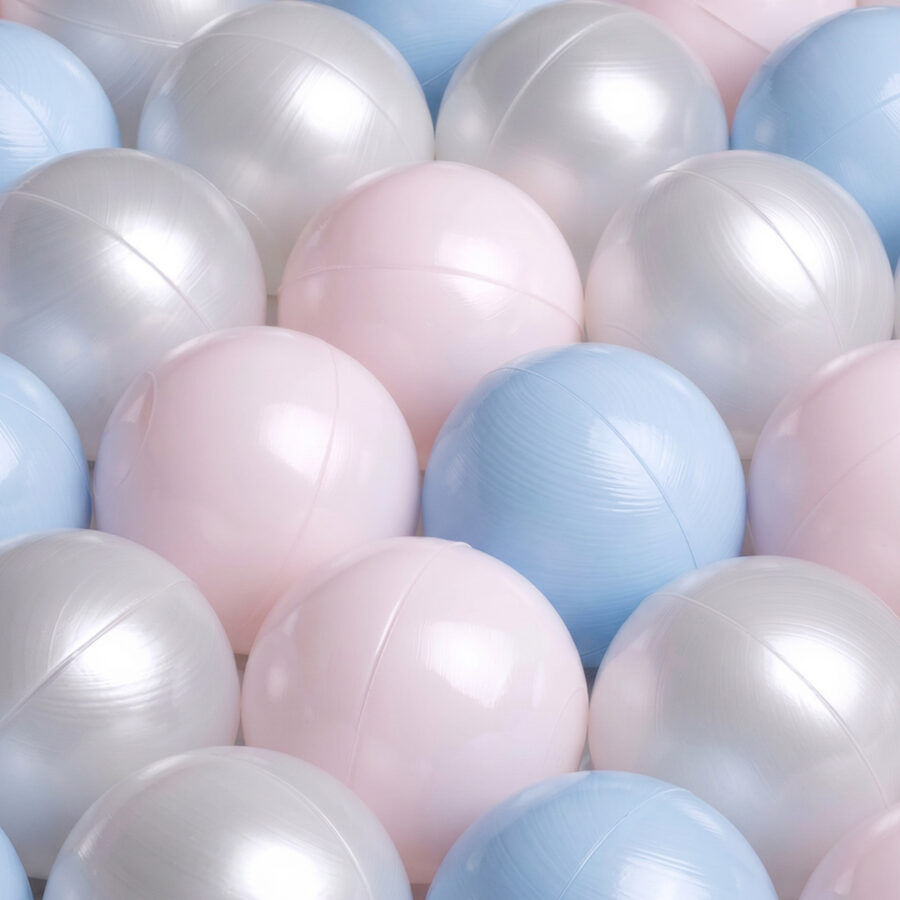 Thumbnail: PLUSH NEST 90×30 round children’s pool with balls (200 balls: pearl, light blue, light pink), grey, premium chenille