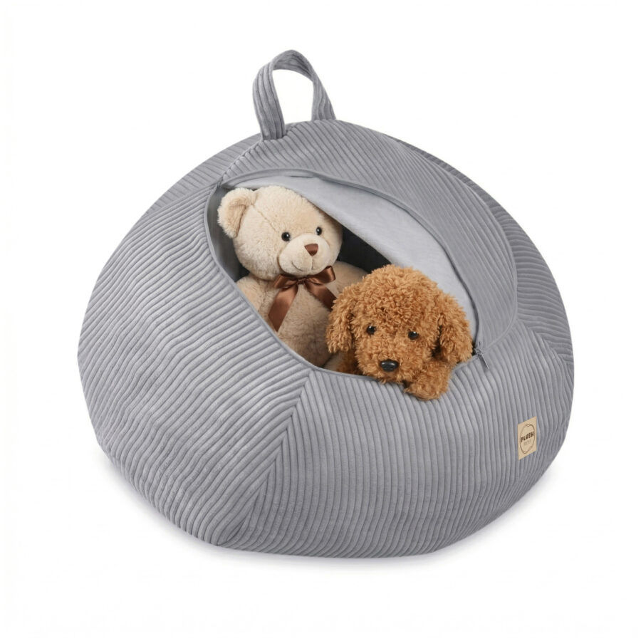 PLUSH NEST rotaļlietu uzglabāšanas maiss, bērnu pufs, pelēks, premium velvets