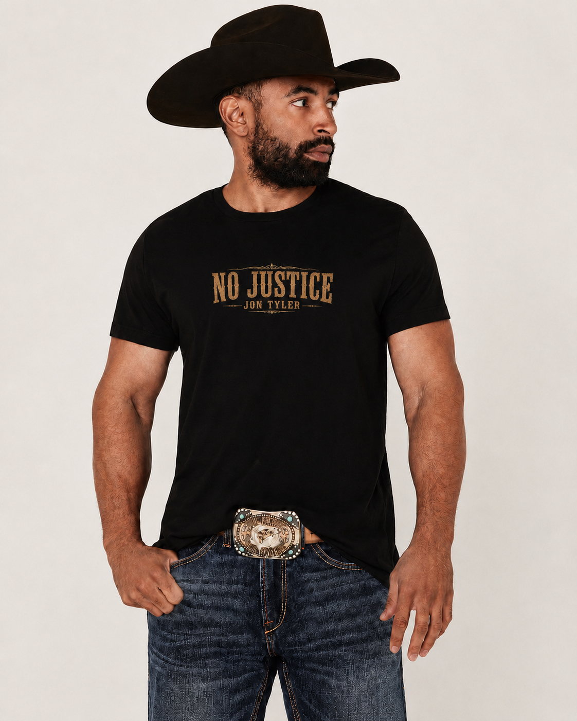 t-shirt man black NO JUSTICE