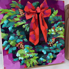 christmas holiday wreath canvas painting art Class at the Prairie Arts Center in North Platte nebraska
