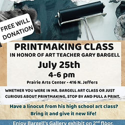 gary bargel lino cut printing art technique class offered at the prairie arts center in north platte nebraska