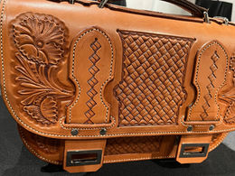 saddled tooled leather purse handbag artistry at the prairie arts center in north platte nebraska
