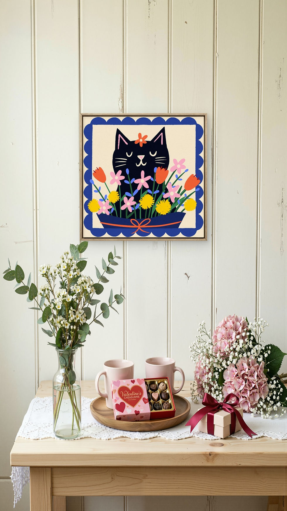 Thumbnail: Cat With Flowers-Art Print For Cat Lover