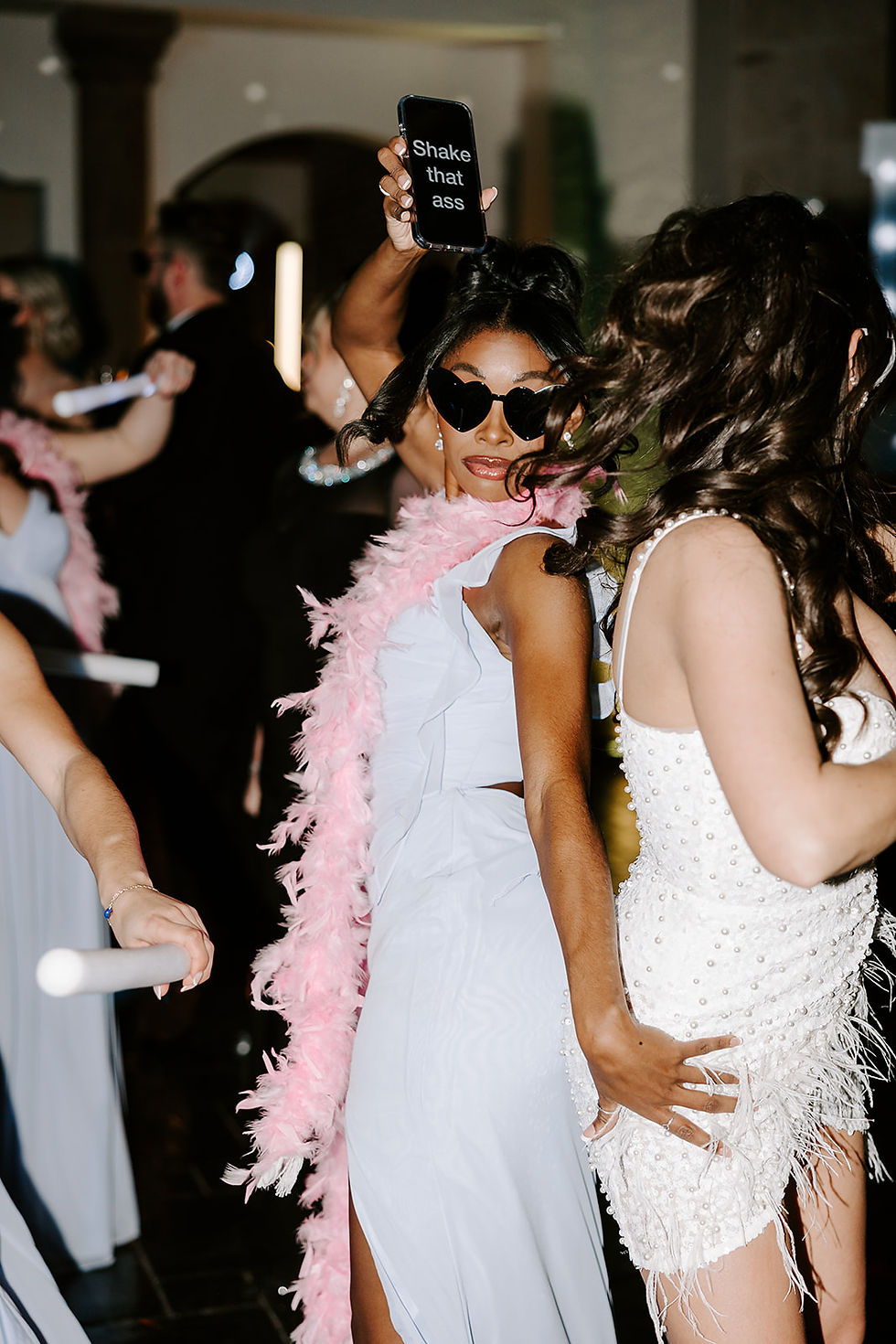 Wedding guests dancing during reception at Bell Tower Houston