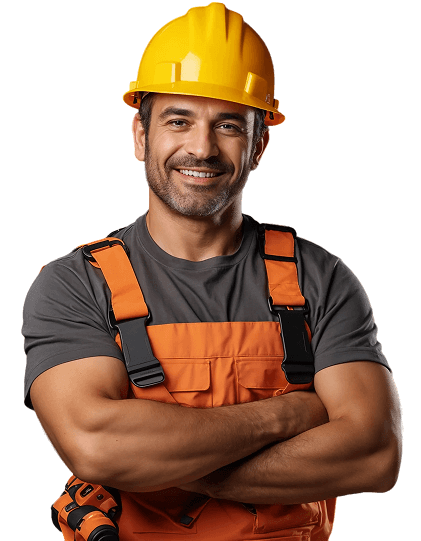 Smiling construction worker in hard hat and overalls