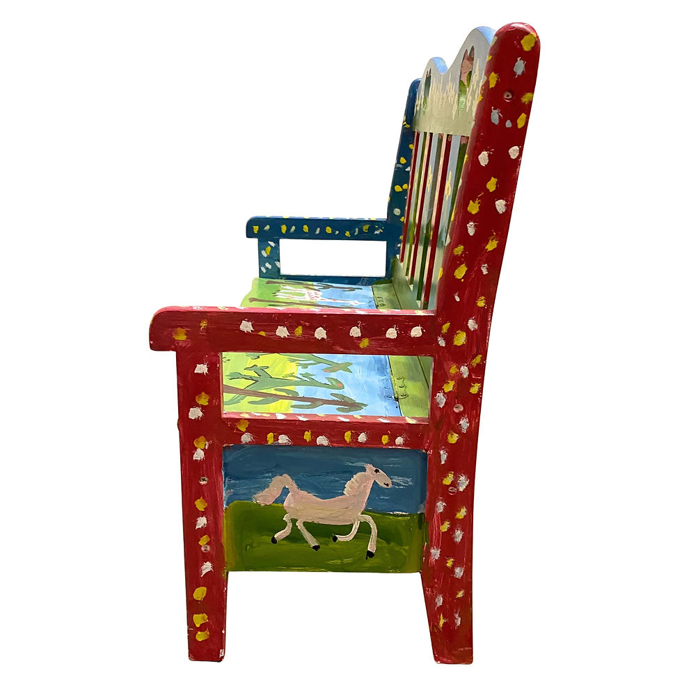 Child's Bench with Hinged Seat by Sam the Dot Man | JT Folk Art