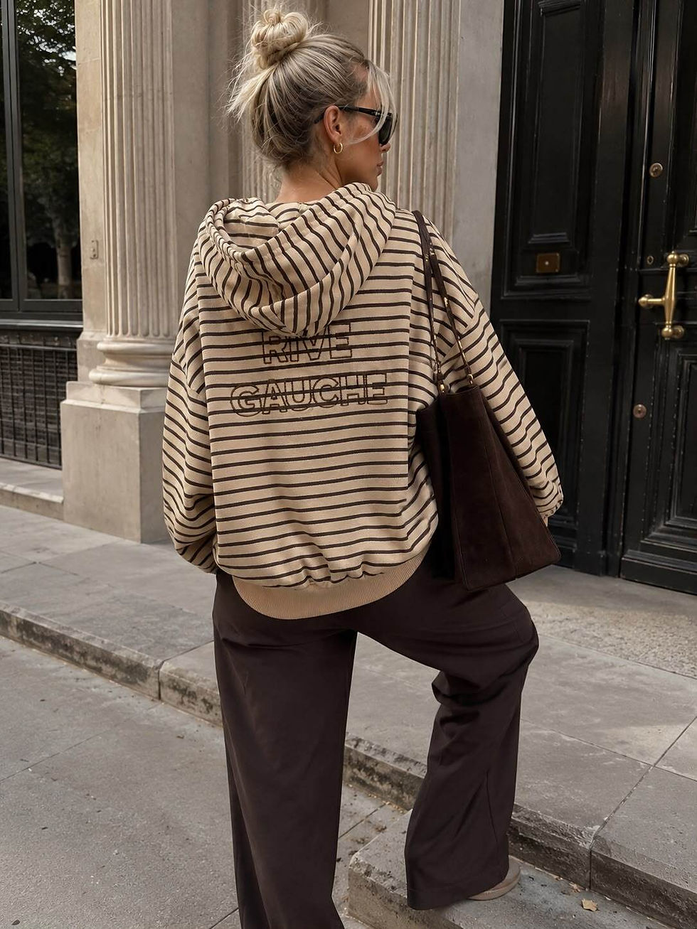 Miniaturbild: Oversize Kapuzenpullover mit Reißverschluss Stripes K0152