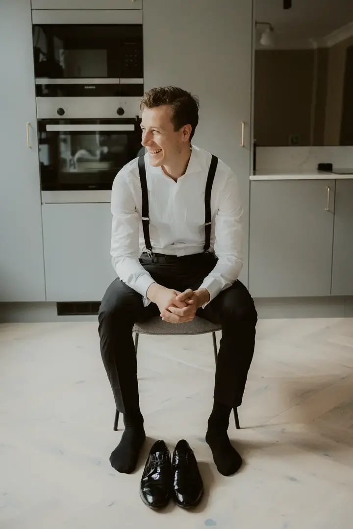 Groom portrait before ceremony in Norway