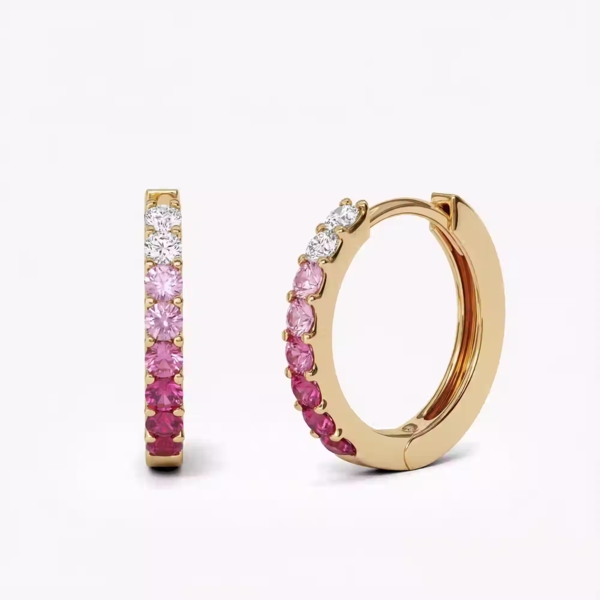 Natural Diamond and Ombre Pink Sapphire Hoops