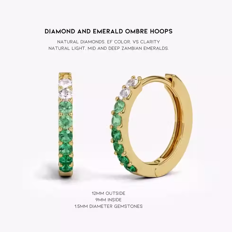 Thumbnail: Natural Diamond and Ombre Emerald Sapphire Hoops