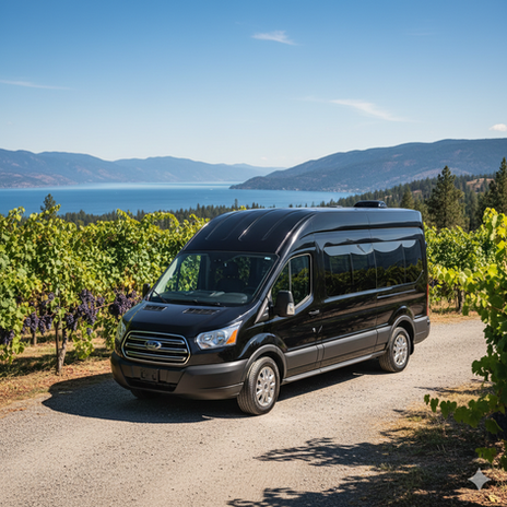 modern 14-passenger van used for daily public wine tours in Kelowna.