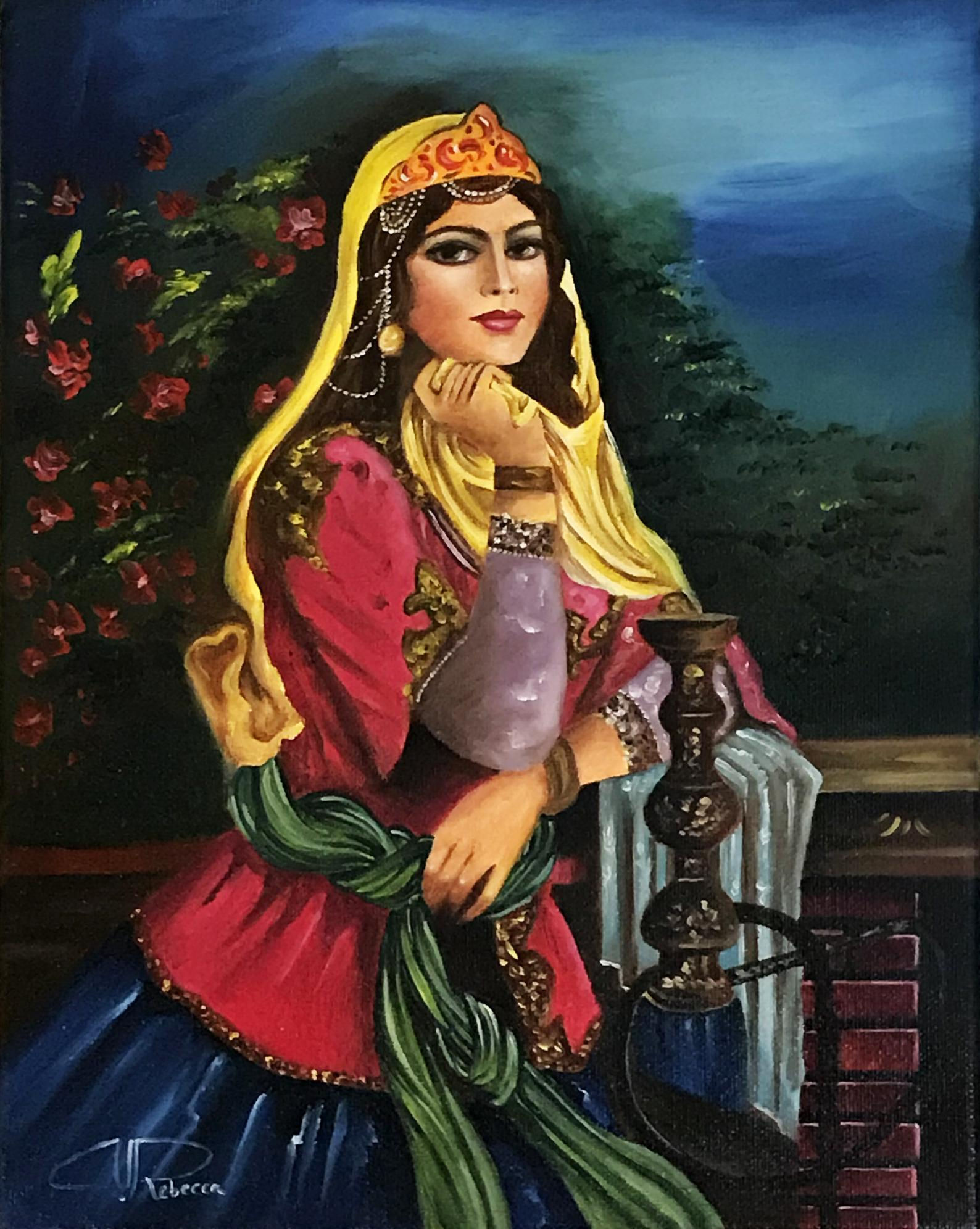 Persian Girl and Hookah (Persian Miniature)