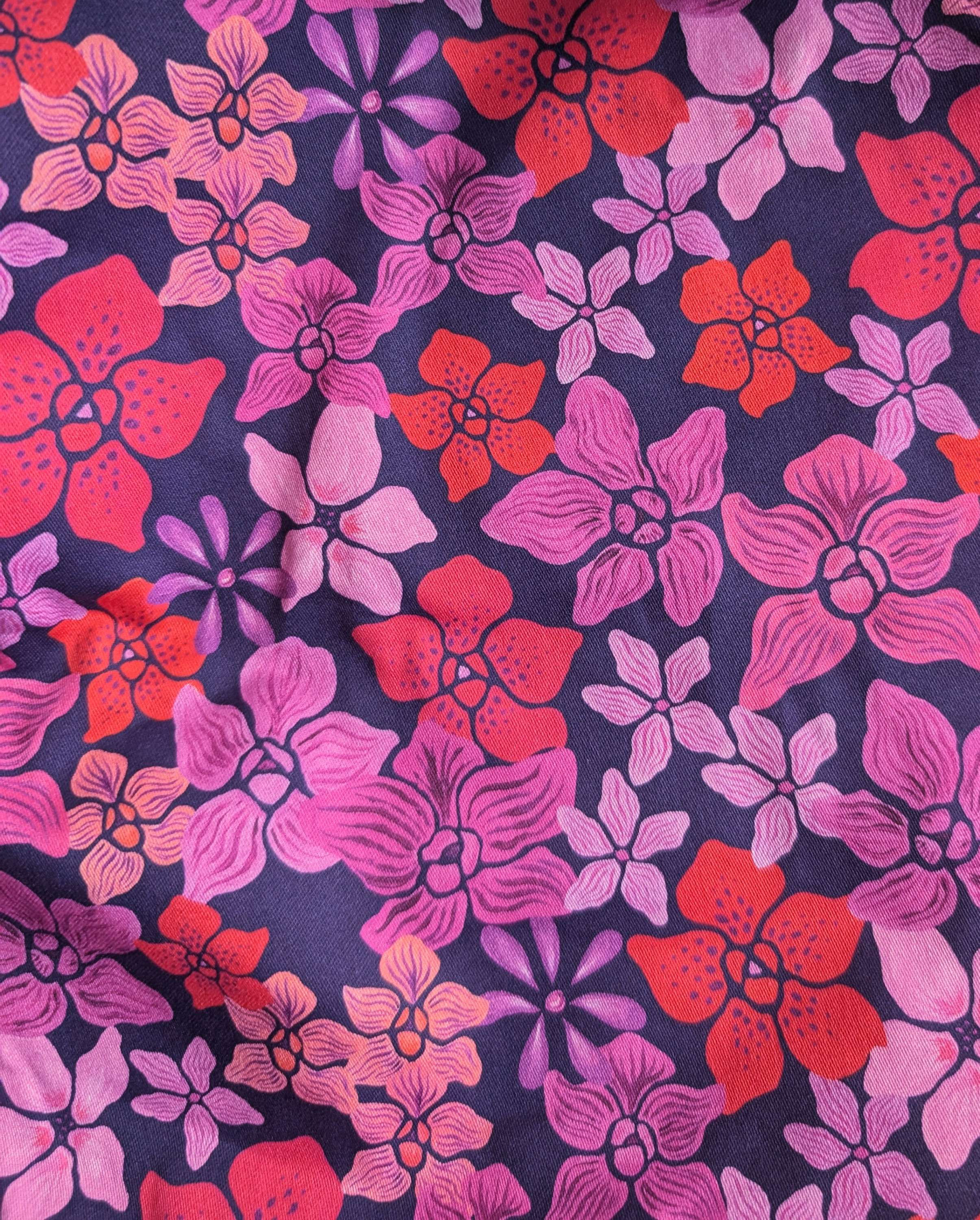 Satin de coton/ Flo flow/ parme-rose-rouge