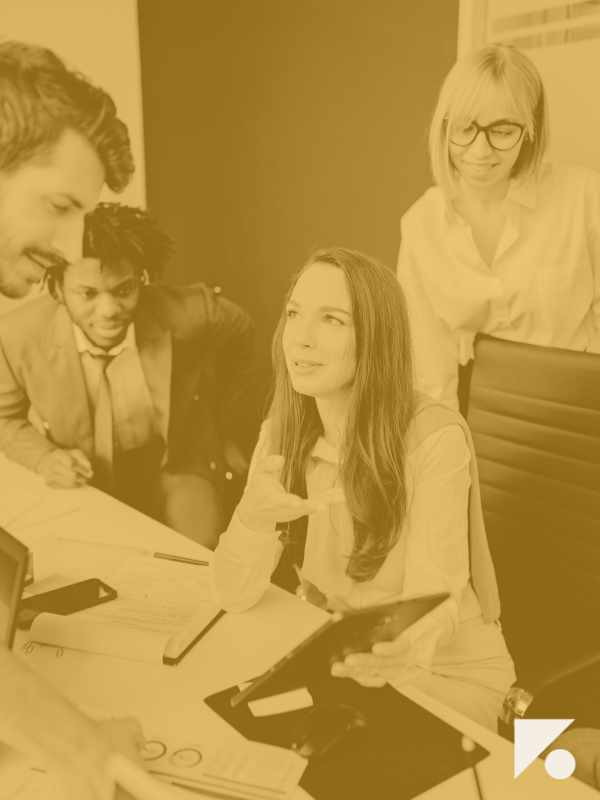 Leadership team discussing business operations and decision-making in a growing service-based company