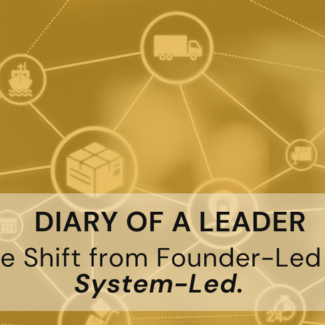 Connected network diagram representing the shift from founder-led to system-led in a growing business