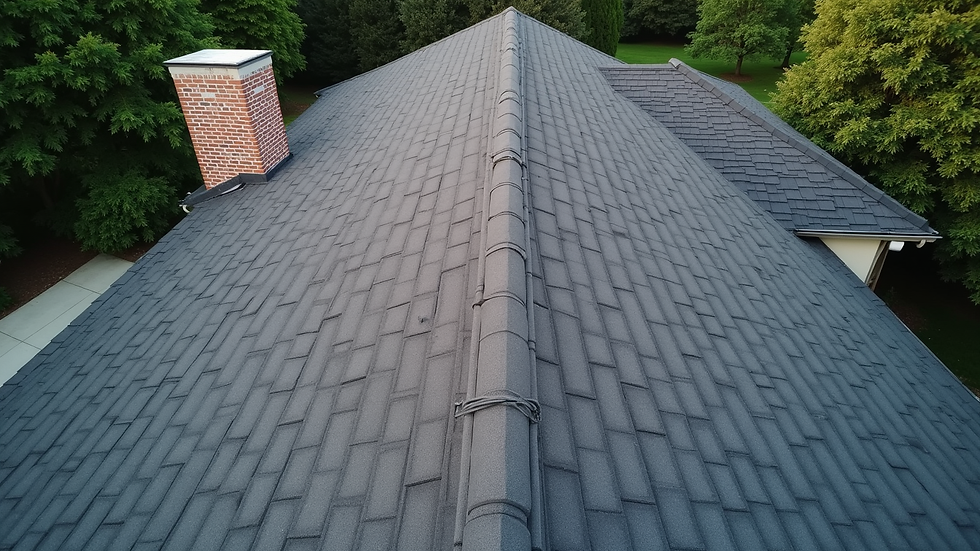 High angle view of new asphalt shingle roof installation on a suburban home