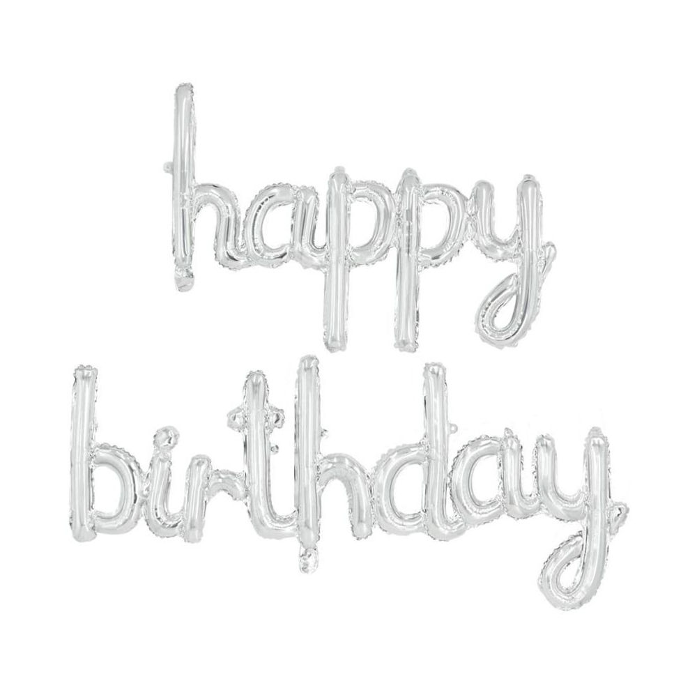 "happy birthday" cursive foil balloon banner