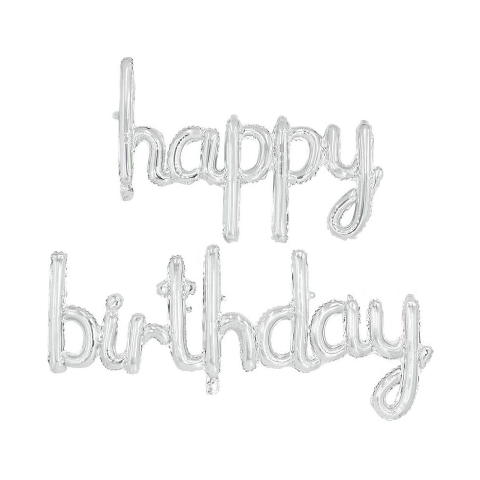 "happy birthday" cursive foil balloon banner