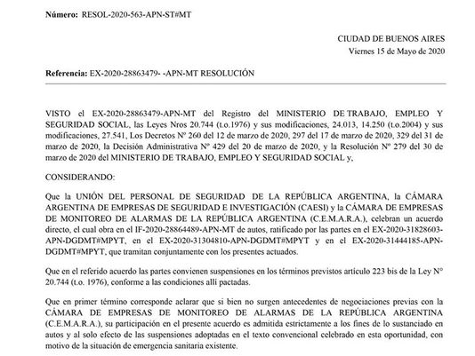 EL MINISTERIO DE TRABAJO, HOMOLOGO EL ACUERDO CELEBRADO ENTRE CAESI - UPSRA, POR FUERZA MAYOR