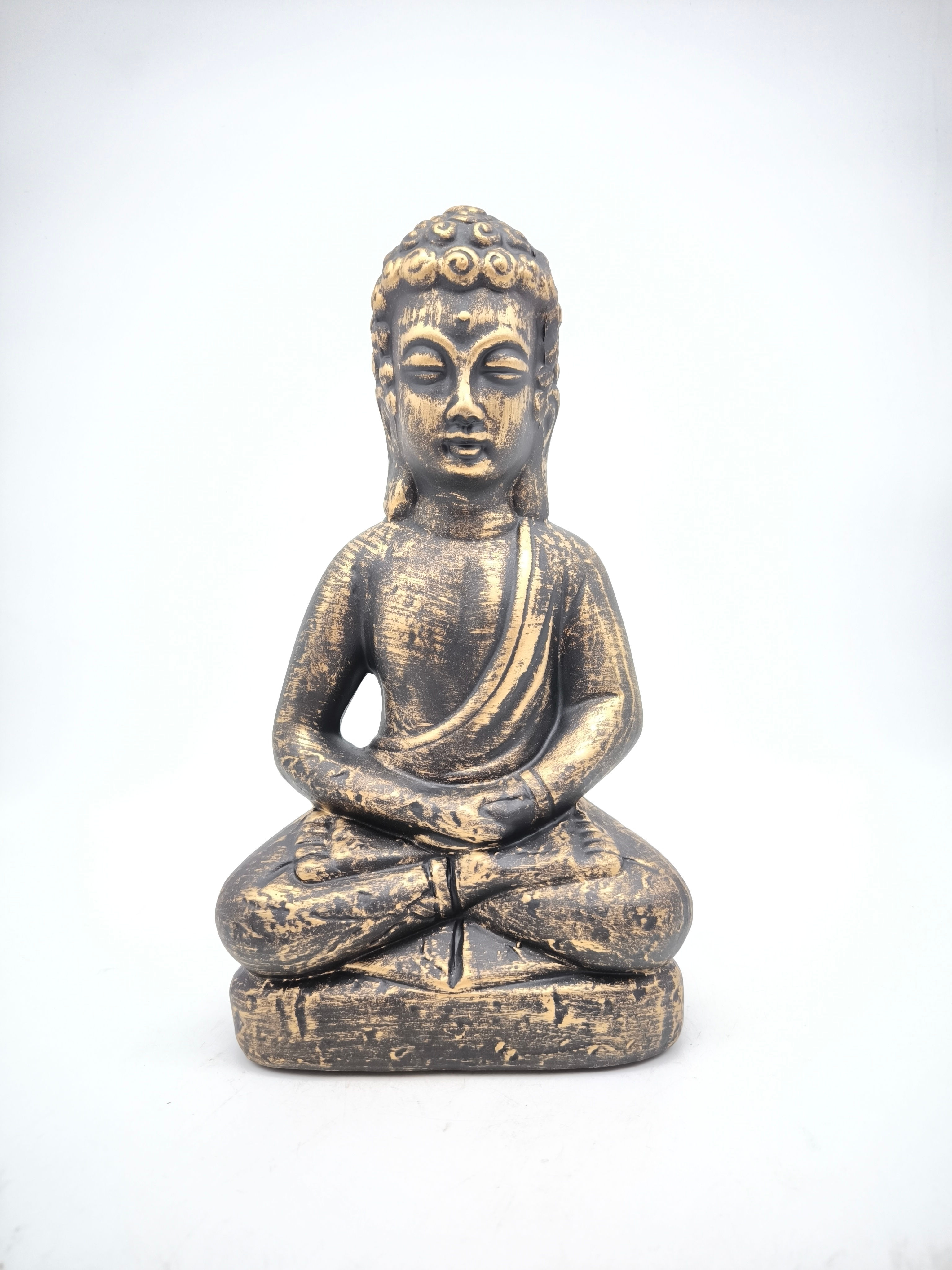 Keramik Buddha Figur in Schwarz-Gold – Meditierender Buddha (30 cm)