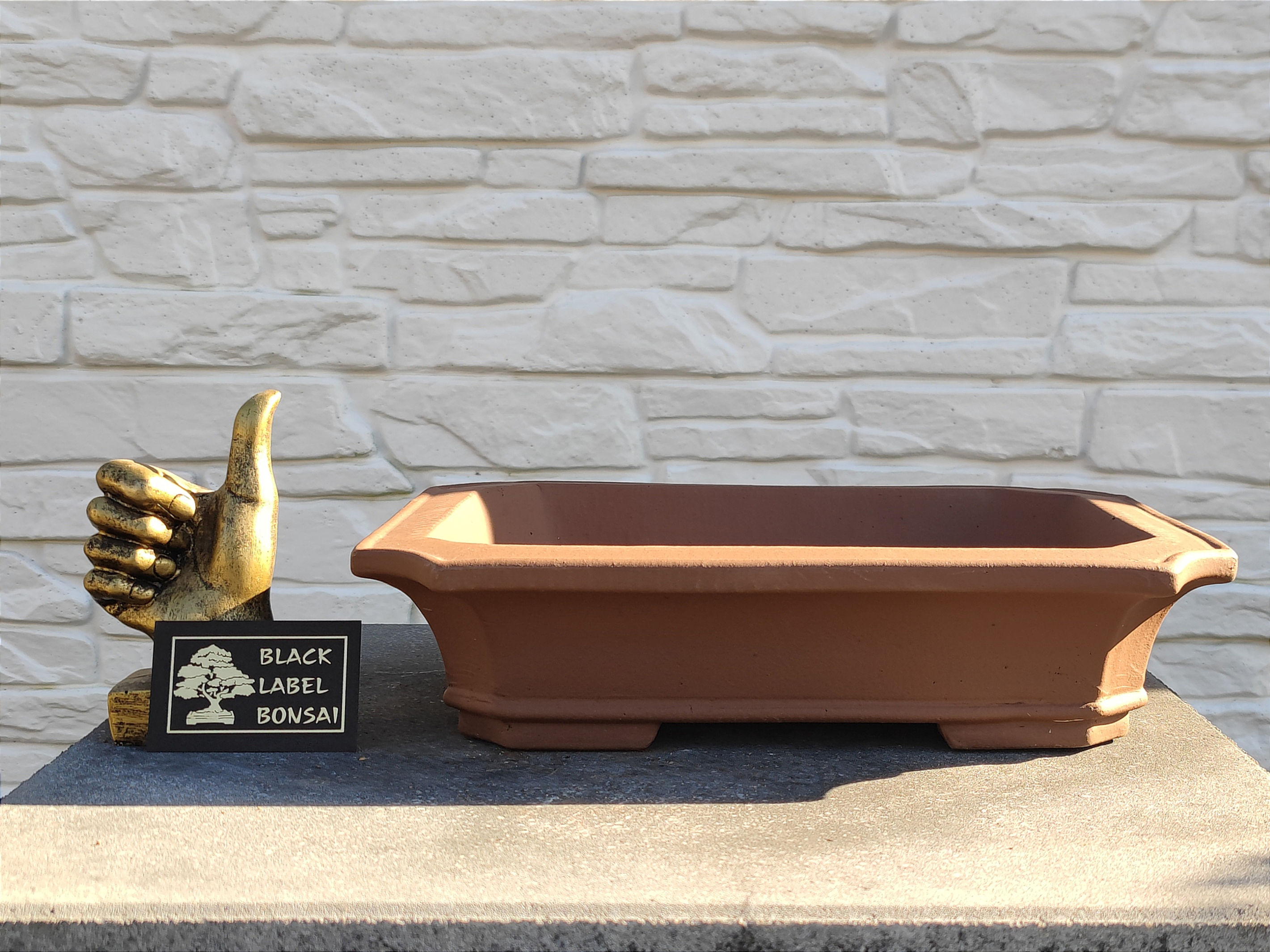 Bonsaischale, rechteckig, eingekerbt (Außenmaße: 36 x 29 x 8,5 cm), braun