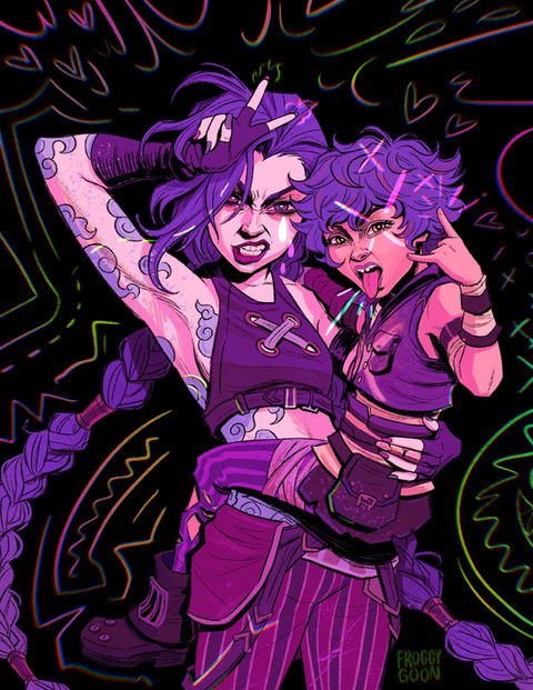digital illustration of Jinx and Isha from Arcane