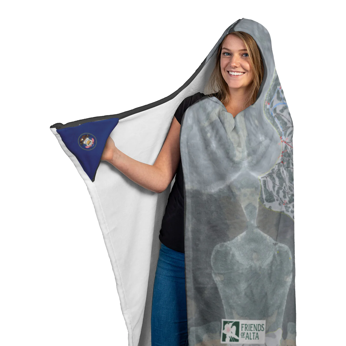 Alta Ski Trail Map Hooded Blanket