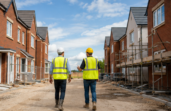 Two site managers walking a construction site